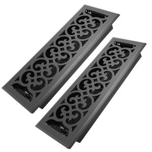 lot 5538 image: Howeall 4x14 Inches 2 Pack Heavy Duty Walkable Floor Register Easy Adjust Air Supply Lever Floor Vents - Charlotte Design - Vent Cover for Home Floor - Matte Black - Retail $43