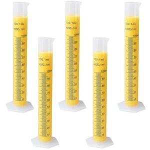 lot 5542 image: Plastic Graduated Cylinder, Transparent Measuring Cylinder Durable Lab Test Tube Flask, 2-Sided Measuring Lines Graduated Cylinder Beaker for Science Projects, Pour Spout (5, 100ml) - Retail $13