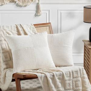 lot 5545 image: Fancy Homi 2 Packs Cream White Decorative Throw Pillow Covers 22x22 Inch for Living Room Couch Bed, Rustic Farmhouse Boho Home Decor, Soft Corss Corduroy Patchwork Accent Square Cushion Case 55x55 cm - Retail $20