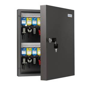 lot 5551 image: DiDiHere 32-Keys Key Lock Box, Wall Mount Key Cabinet with Magnetic Door and Tags, Security Key Holder Lockbox for Home, Garage, Car Key Storage for School, Small Office, Valets, Hotels - Retail $38