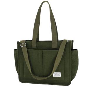 lot 5552 image: UERRUAM Women Tote Bag with Zipper and Compartments,Large Corduroy Purse,Lightweight Laptop Work Bag Crossbody Bag for Travel,L,Army Green - Retail $25