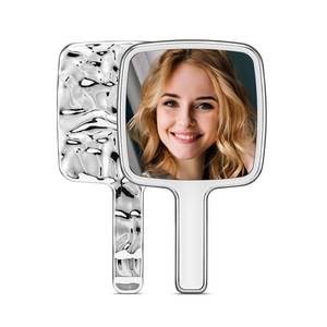 lot 5555 image: MIRRORNOVA Handheld Mirror, Water Ripples Hand Mirror with Handle for Make up, Square, Silver, Small (4 x 7 inches) - Retail $9