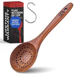 lot 5556 image: PriorityChef Wooden Slotted Spoon - Premium Teak Cooking Utensil for Frying, Straining & Serving - Long Handle Kitchen Spoon for Nonstick Cookware - Handcrafted Durable Wood - Retail $10