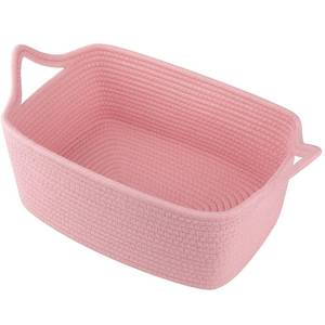 lot 5558 image: OIAHOMY Woven Basket, Gift Basket Empty with Gift Bags and Ribbons, Rope Baskets for Baby Showers, Storage Baskets with Handles for Nursery, Pet Toy Organizer - Pink - Retail $21