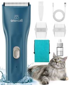 lot 5574 image: oneisall Pet Clipper for Cat Matted Hair, Pet Shaver for Cats Quiet Pet Clippers Waterproof Cordless Cat Clippers for Matted Long Hair with Storage Bag (Green) - Retail $19