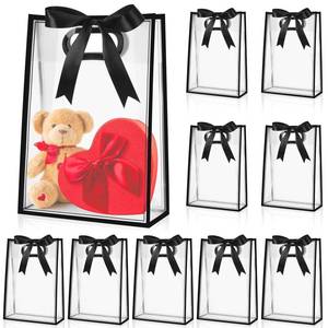 lot 5580 image: Aliceset 12 Pcs Clear Plastic Gift Bag with Die Cut Handles Reusable PP Favor Bag with Ribbon for Graduation Wedding Bridal Birthday Baby Shower Party Small Business, 7x10x3.15 Inch(Black) - Retail $13