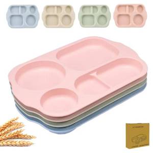 lot 5591 image: RUIBOLU Large 12 Inch Divided Plates for Kids Adults, Wheat Straw Portion Control Plate, Reusable Plastic Compartment Plates,Unbreakable Dinner Plates Dessert Plates, BPA Free BLUE PLATE CHIPPED  - Retail $15