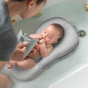 lot 5594 image: Baby Bath Mat, KAKIBLIN Baby Bath Cushion Soft Anti-Slip Bath Pad Toddler Bath Pillow, Grey - Retail $24