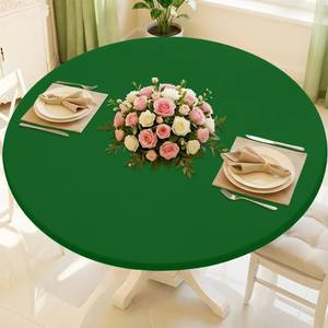 lot 5604 image: Moosfor Round Spandex Tablecloth, Elastic Fitted Waterproof Tablecloths for 45-56 Tables, Stretch Washable Picnic Table Cover for Camping, Dining, Indoor and Outdoor, Emerald Green - Retail $14
