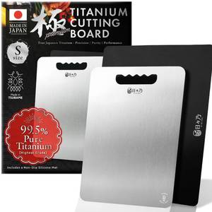 lot 5616 image: HIBINO Titanium Cutting Board  99.5% Pure Japanese Titanium  Non-Toxic  Lightweight & Dishwasher Safe  S Size  Made in Japan  With Non-Slip Mat  For Kitchen & Camping Use - Retail $40
