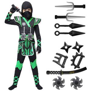 lot 5629 image: Spooktacular Creations Kids Green Ninja Costume, Child Boy Ninja Costume for Kids Toddler Themed Parties, Halloween Costume Dress Up Large(10-12 yrs) - Retail $25