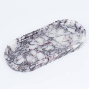 lot 5630 image: OOBOOB Natural Calacatta Viola Violet Marble Tray, Oval Perfume Tray, Bathroom Organizer for Vanity, Kitchen & Living Room, Perfect for Home Decor Lovers - Retail $34
