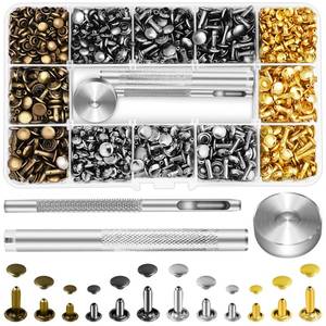 lot 5635 image: Jetmore 480 Pack Leather Rivets, Brass Rivets for Fabric, Leather Rivet Kit, Double Cap Rivet for DIY Leather Craft, Hats, Purse, Shoes, Bag, Remaches para Cuero - Retail $9
