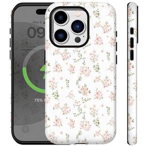 lot 5637 image: Ceckooty Compatible for iPhone 15 Pro Max Case for Women Girls Cute Aethetic Flowers Design Compatible with Magsafe White Pink Florals Rugge Shockproof Anti-Scratch Phone Case - Retail $17