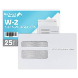 lot 5639 image: Blue Summit W2 Envelopes 2025 Self Seal, W-2 Double Window Security Envelopes for 2 UP IRS Tax Forms from QuickBooks Online, Desktop, ADP and Other Software, 5 58 x 9 - Retail $18