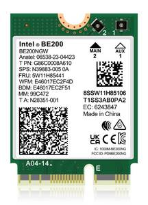 lot 5644 image: WiFi 7 Wireless Card Intel BE200 NGW, Bluetooth 5.4, 5800Mbps M.2NGFF Network Support Windows 1011 (64bit), Linux, Not Support AMD, Only Supports Intel 12th Generation and Above CPUs. - Retail $38