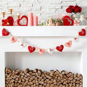 lot 5646 image: Cinnvoice 8.2 ft Pink Heart Valentines Garland Felt Bow Heart Banner Rustic Vintage Valentines Day Red Wall Hanging Decor Garland for Anniversary Wedding Birthday Party Decorations - Retail $24