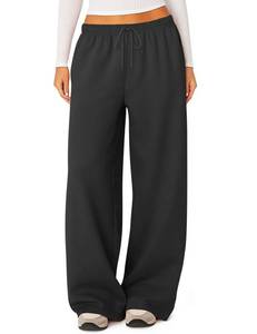 lot 5659 image: HeSaYep Womens Wide Leg Sweatpants Baggy Fleece Lined High Waisted Sweat Pants Straight Leg Casual Drawstring Pants with Pockets Black XS - Retail $27