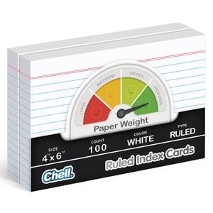 lot 5664 image: Chell Extra Heavyweight Ruled Index Cards 4x6 Inch, No Bleed-Through, 200 Count, Ruled Front and Blank Back, 85 lb. Cover Weight, White - Retail $8