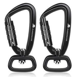 lot 5666 image: PANDENGZHE 2 Pack Locking Carabiner Clip 2.5 with Swivel Ring for Securing Pets, Dog Leash Harness, Camping, Hiking, Keychains - Retail $14