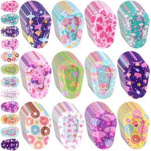 lot 5671 image: Panelee Adhesive Eye Patches Bulk Breathable Material, Light Blocking Cotton Colorful and Fun Designs Adhesive Bandages, 12 Styles - Retail $15