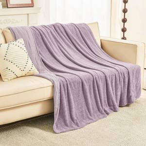 lot 5672 image: EMME Muslin and Fleece Throw Blanket Reversible - 5060 Lavender Soft Warm Throw Blankets for Couch Bed Picnic Travel Bed - Retail $24