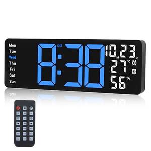lot 5681 image: Digital Wall Clock Large Display, 17.3 Digital Clock with RGB Color Remote Control, Auto-Dimming Big Wall Clock with Night Light,Auto DST,Date Week,Temp for Home Decoration, for Elderly (Blue) - Retail $32