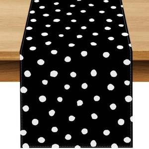 lot 5685 image: Buxiuer Black Painted Dots Table Runner Polka Dot Picnic Wedding Birthday Tea Party Decoration Modern Minimalist Classroom Home Kitchen Table Decor (13 x 72)