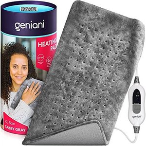 lot 5695 image: GENIANI Extra Large Electric Heating Pad for Back Pain and Cramps Relief - Auto Shut Off - Soft Heat Pad for Moist & Dry Therapy (Tabby Gray) - Retail $62