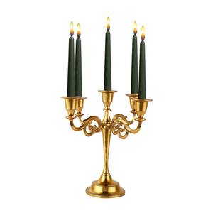 lot 5699 image: Rely 5 Arm Candelabra Taper Candle Holders Decorations Indoor Kitchen D�cor Table Candles Candlestick Candelabra Centerpiece (Gold) - Retail $25