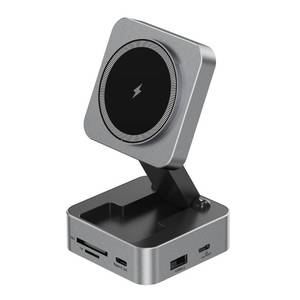 lot 5701 image: 10-in-1 Portable USB-C Hub with Wireless Charger, 4K HDMI, Made with Aluminum Alloy Casing for Durability, Compatible with Mac, Windows, Compact and Lightweight USB C Docking Station for Travel - Retail $50