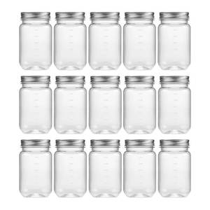 lot 5711 image: novelinks 16 oz Clear Plastic Jars with Lids, Refillable 16oz Mason Jars with Lids & Storage Containers for Kitchen & Household Use (15 Pack,Silver) - Retail $25