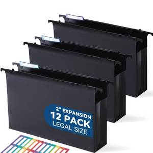 lot 5713 image: SortRax Plastic Extra Capacity Legal Size Hanging File Folders, 2 Expanding Pocket, Heavy Duty for Filing Cabinet, Insertable 15-Cut Tabs - 12 Pack