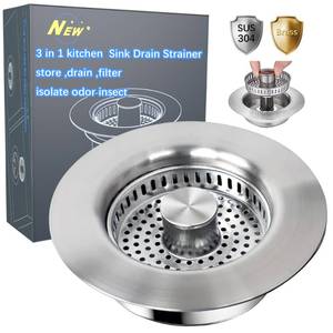 lot 5718 image: Sink Drain Strainer - Sink Stopper for Kitchen Drain,3 in 1 Kitchen Sink Drain Strainer with Anti Clogging Basket, Easy to Install Kitchen Sink Stopper for US Standard 3-12 Drain Hole - Retail $10