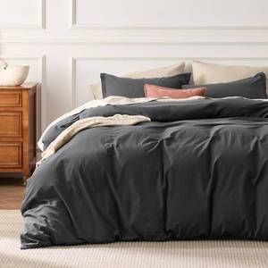 lot 5742 image: Bedsure 100% Washed Cotton Duvet Cover Oversized King - Charcoal Minimalist Bedding Set Linen Like - PureWoven Plain Simple & Soft Comforter Cover for All Seasons (Charcoal, Oversized King, 120x98) - Retail $83