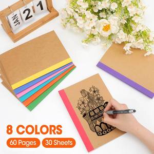 lot 5743 image: YesBes Composition Notebooks Bulk, A5 Kraft Cover Lined Journaling Notebooks, 8.3 x 5.5 Travel Notebook for School Office Students Artists, 8 Colors 60 Pages - Retail $20