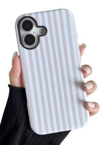 lot 5763 image: Longlayss Compatible with iPhone 17 Case Cute Aesthetic Striped Phone Case for Women Girl Shockproof Slim TPU and Hard PC Protective Cover (Antique White) - Retail $10