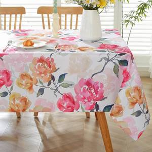 lot 5765 image: SASTYBALE Spring Pink Rose Watercolor Tablecloth 60x84 Rectangular, Romantic Floral Polyester Table Cover, Washable Water-Resistant for Mothers Day & Date Night, Romantic Dinner, Wedding - Retail $19