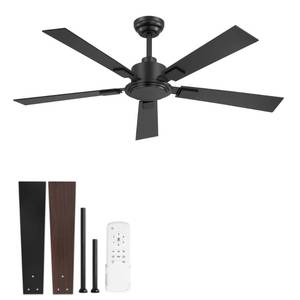 lot 5770 image: ZMISHIBO 52 Inch Ceiling Fan No Light with Remote, Black Ceiling Fan without Lights, Quiet Reversible DC Motor, 6-Speeds, Modern Ceiling Fans for Living Room, Bedroom, Patio, IndoorOutdoor Use - Retail $110