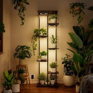 lot 5778 image: Bstrip Plant Stand Indoor with Grow Lights, 7-Tier Flower Rack, 5-Pack Full Spectrum Lights with Timer, Corner Plant Stand for Indoor Plants, 53 Tall Rectangular Stand for Living Room - Retail $70
