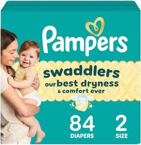 lot 5782 image: Pampers Swaddlers Diapers, Size 2 (10-22 lbs), 84 Count, Absorbent, Keeps Baby Dry and Comfortable, Skin Safe Disposable Baby Diaper (Packaging May Vary) - Retail $30