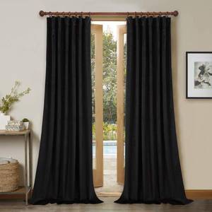 lot 5792 image: StangH Black Blackout Velvet Curtains 90 inches Long, Back Tab Heavy Thick Thermal Insulated Window Drapes Elegant Home Decor for TheaterBedroomDining Room, W52 x L90, 2 Panels - Retail $55