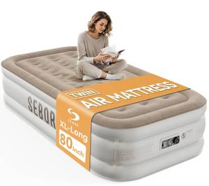 lot 5797 image: Sebor Air Mattress Twin with Built-in Pump 18, Comfortable Self-Inflating Air Mattress with High-Speed Pump, Durable Blow Up Mattress Twin with Storage Bag for Guests, Camping, Travel - Retail $70