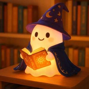 lot 5806 image: Halloween Ambiance Lamp Cute Ghost Reading Book Night Light, Suitable for Indoor Party &amp Spooky Outdoor Halloween Decoration (Magic Book) - Retail $19