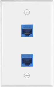 lot 5823 image: VCE Ethernet Wall Plate 2-Port (UL Listed), Cat6 Female to Female Wall Jack, RJ45 Keystone Inline Coupler Wall Outlet, Blue - Retail $7