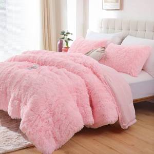 lot 5826 image: Smoofy Fluffy Queen Comforter , Faux Fur Pink Comforter Set Queen Size, Luxury Fuzzy Bedding Soft Shaggy Pink for All Season - Retail $60