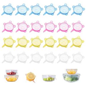lot 5848 image: 24 Pieces Silicone Stretch Lids Reusable Expandable Silicone Can Lids Round Elastic Container Lids Food Storage Covers for Cups, Mugs, Soda, Small Bowl Fruits, Canning (2.6 Diameter) - Retail $14