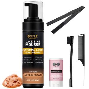 lot 5851 image: Lace Tint Melting Hair Mousse, 6.8 fl oz Lace Tint Mousse for Women Hair Wigs Lace Wigs Toupees and Hairpieces Natural Finishing Lace Color, Lace Tint for Wigs Tool Set (Light Brown) - Retail $9