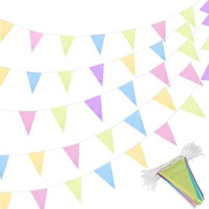 lot 5852 image: Tatuo 200 Feet Solid Pennant Banners Flags String Triangle Hanging DIY Bunting Flags Party Decorations for Grand Opening Party Banners for Kids Birthday, Shops (Pastel Color) - Retail $10