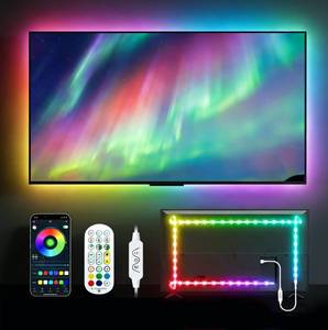 lot 5855 image: Daymeet LED Lights for TV, 9.8FT RGB TV LED Backlight for 32-43 inch TVs, USB Strip Lights Behind TV, Color Changing Sync with Music, Bluetooth App Controlled Led Lights for Bedroom Gaming Home Decor - Retail $8